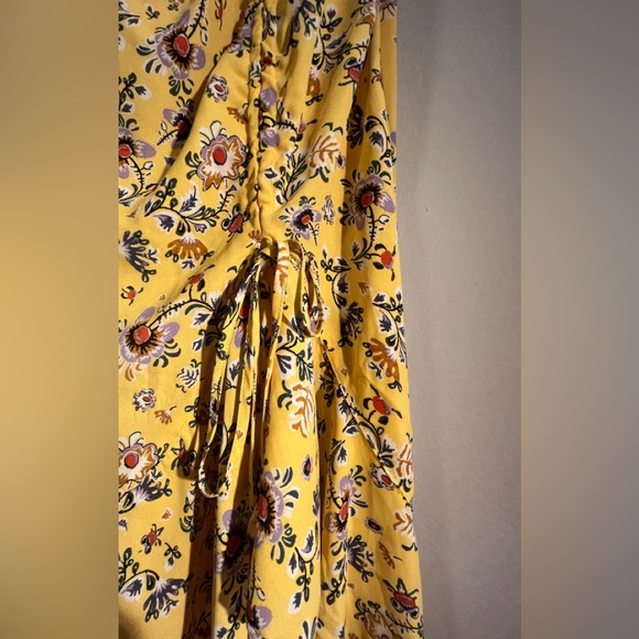 MAX STUDIO YELLOW COTTAGECORE FLORAL CINCHED TIE SIDE ZIP SKIRT MED PREOWNED - Picture 6 of 10